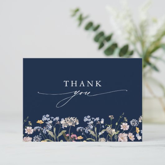 Hochzeit von Navy Spring Wildblume Meadow Garden Dankeskarte (Stehend Vorderseite)