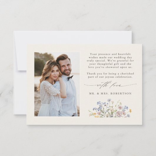 Hochzeit von Navy Spring Wildblume Meadow Garden Dankeskarte (Rückseite)