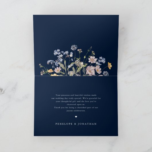 Hochzeit von Navy Spring Wildblume Meadow Garden Dankeskarte (Innenseite)