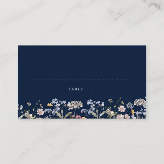 Hochzeit von Navy Spring Wildblume Meadow Garden Platzkarte (Vorderseite)