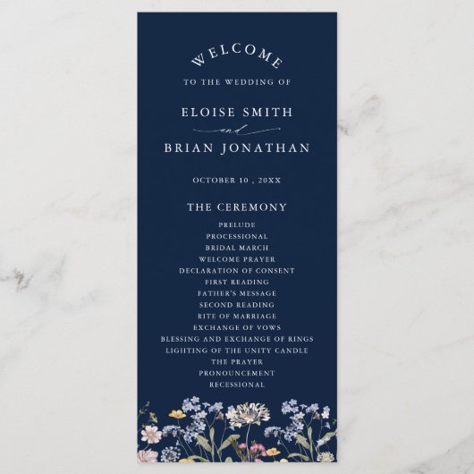 Hochzeit von Navy Spring Wildblume Meadow Garden Programm (Vorderseite)