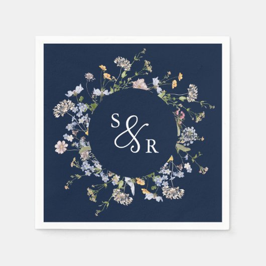 Hochzeit von Navy Spring Wildblume Meadow Garden Serviette (Vorderseite)