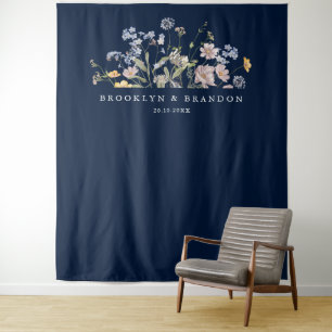 Hochzeit von Navy Spring Wildblume Meadow Garden Wandteppich