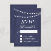 Hochzeit von Navy Summer String Light RSVP Karte (Vorne/Hinten)