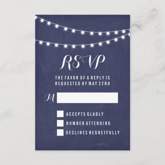 Hochzeit von Navy Summer String Light RSVP Karte (Vorderseite)
