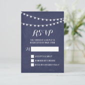 Hochzeit von Navy Summer String Light RSVP Karte (Stehend Vorderseite)