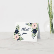 Hochzeit von Navy und Blush Floral Danke Karte