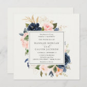 Hochzeit von Navy und Blush Florals Einladung (Vorne/Hinten)