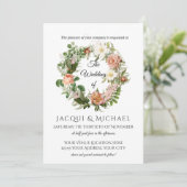 Hochzeit von Navy und Blush Ivory-Rose mit Fern-Wr Einladung (Stehend Vorderseite)