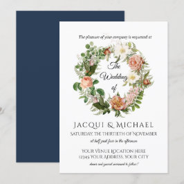 Hochzeit von Navy und Blush Ivory-Rose mit Fern-Wr Einladung