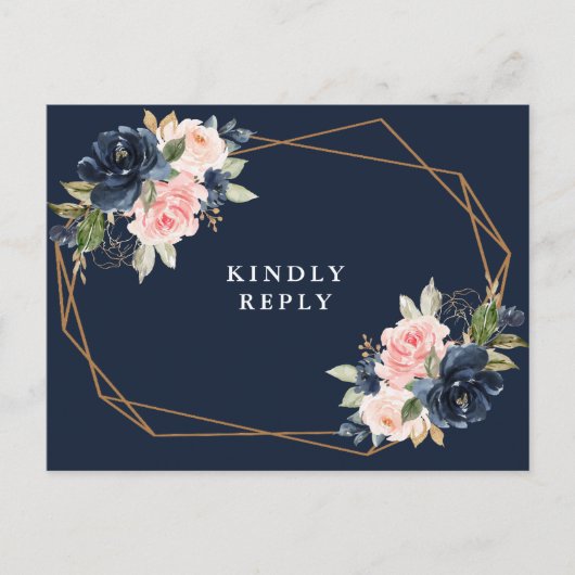 Hochzeit von Navy und Blütenblumen Postkarte (Vorderseite)