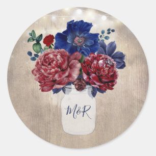 Hochzeit von Navy und Burgund Rustikalem Land Runder Aufkleber