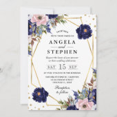 Hochzeit von Navy und Cream Summer Blume Einladung (Vorderseite)