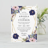 Hochzeit von Navy und Cream Summer Blume Einladung (Stehend Vorderseite)