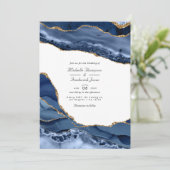 Hochzeit von Navy und Gold Agate Stone QR Code UAW Einladung (Stehend Vorderseite)