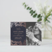 Hochzeit von Navy und Gold mit Blumen. Blau Save t Postkarte (Stehend Vorderseite)