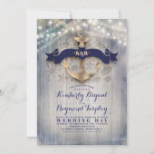 Hochzeit von Navy und Gold Nautic Anchor Beach Einladung (Vorderseite)