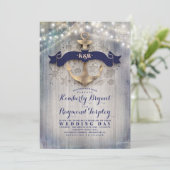 Hochzeit von Navy und Gold Nautic Anchor Beach Einladung (Stehend Vorderseite)