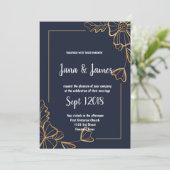 Hochzeit von Navy und Goldflora Einladung (Stehend Vorderseite)