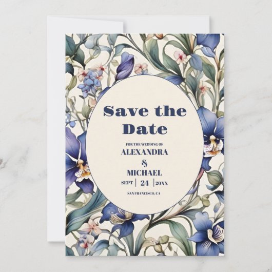 Hochzeit von Navy und hellblauen Wasserfarben Save The Date (Vorderseite)