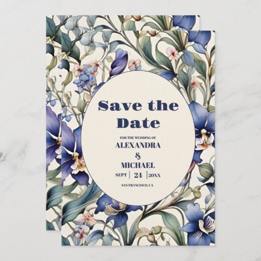 Hochzeit von Navy und hellblauen Wasserfarben Save The Date (Vorne/Hinten)