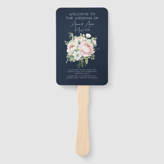 Hochzeit von Navy und Pink Peony Fächer (Vorderseite)