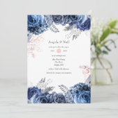 Hochzeit von Navy und Rosa mit Silberfolie Einladung (Stehend Vorderseite)