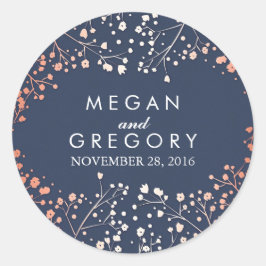 Hochzeit von Navy und Rose Gold Gipskraut Runder Aufkleber