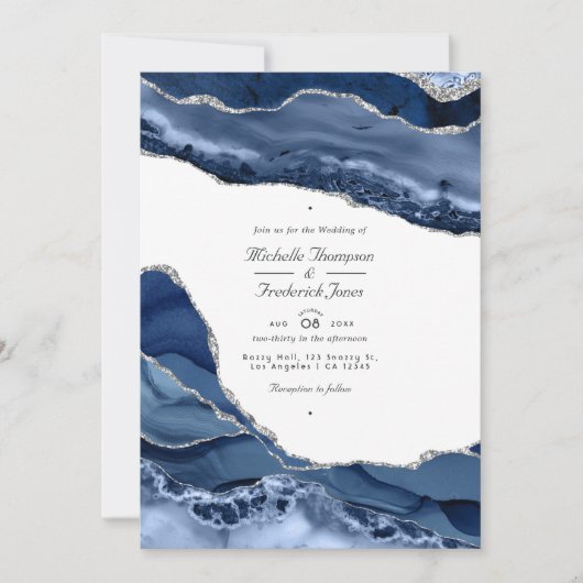 Hochzeit von Navy und Silver Agate QR Code UAWG Einladung (Vorderseite)