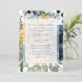 Hochzeit von Navy und Sonnenblumen Einladung (Stehend Vorderseite)