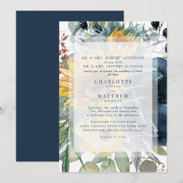 Hochzeit von Navy und Sonnenblumen Einladung
