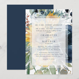 Hochzeit von Navy und Sonnenblumen Einladung