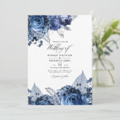 Hochzeit von Navy und Weiß mit Silberfolie Einladung (Stehend Vorderseite)