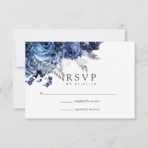 Hochzeit von Navy und Weiß mit Silberfolie RSVP Karte