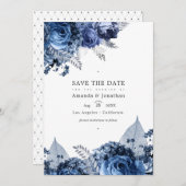 Hochzeit von Navy und Weiß mit Silberfolie Save The Date (Vorne/Hinten)