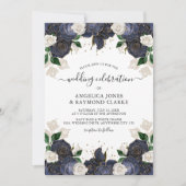 Hochzeit von Navy und White Floral Einladung (Vorderseite)