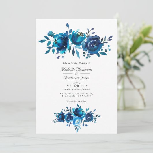 Hochzeit von Navy und White Floral QR Code UAWG Ga Einladung (Stehend Vorderseite)