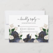 Hochzeit von Navy und White Floral RSVP Karte (Vorderseite)