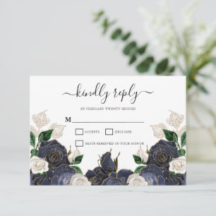 Hochzeit von Navy und White Floral RSVP Karte