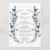 Hochzeit von Navy und White Wildblume Silhouette Menükarte (Vorderseite)
