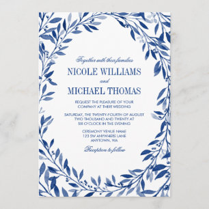Hochzeit von Navy Watercolor Laurel Wreath Einladung