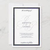Hochzeit von Navy-White-Gold-Monogramm-Initialen Einladung (Vorderseite)