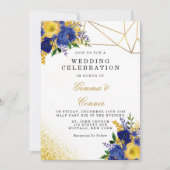 Hochzeit von navy Yellow Painted Floral Gold Einladung (Vorderseite)