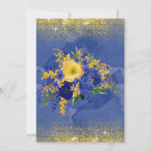 Hochzeit von navy Yellow Painted Floral Gold Einladung (Rückseite)