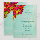 Hochzeit von niedlichen Doodle-Herzen und Blume Einladung (Vorne/Hinten)