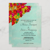 Hochzeit von niedlichen Doodle-Herzen und Blume Einladung (Vorne/Hinten)