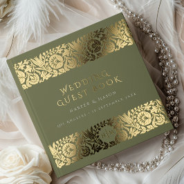Hochzeit von Olive Green & Gold Floral Gästebuch