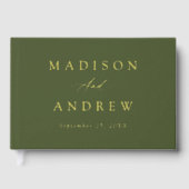 Hochzeit von Olive Green und Gold Calligraphy Gästebuch (Vorderseite)