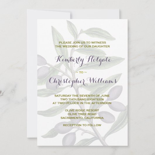 Hochzeit von Olivenbaum | 2 Einladung (Vorderseite)