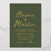 Hochzeit von Olivgrün Folieneinladung (Vorderseite)